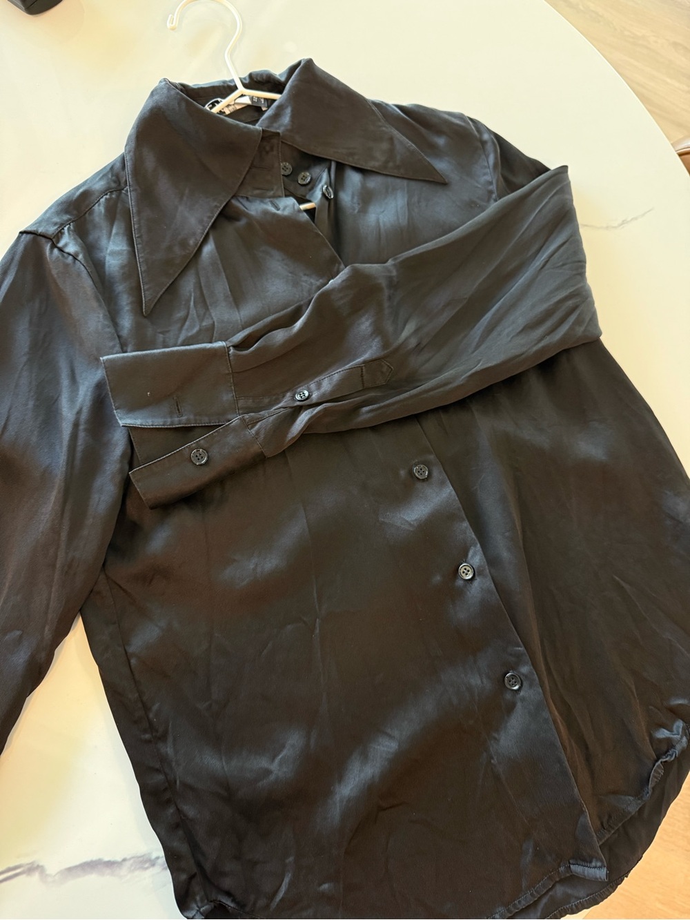 Black Satin Button-Up Shirt